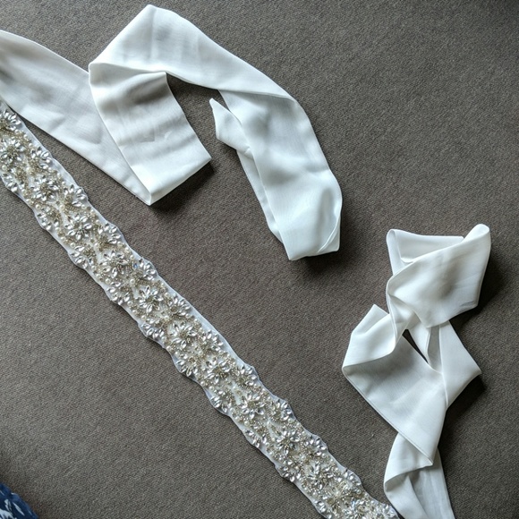 Rhinestone Wedding Dress Sash Belt White Chiffon